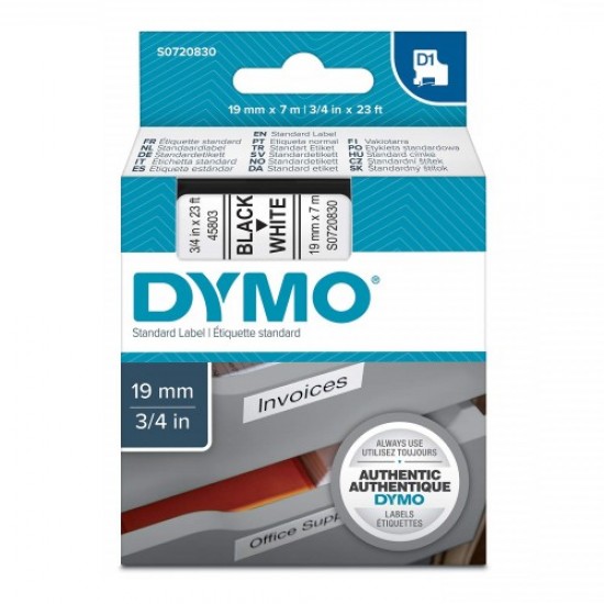 DYMO 45803 Beyaz/Siyah D1 Yedek Şerit (19 mm x 7 mt)