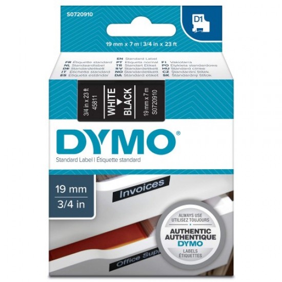 DYMO 45811 Siyah/Beyaz D1 Yedek Şerit (19 mm x 7 mt)