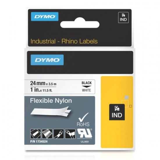 DYMO RhinoPRO 1734524 Beyaz/Siyah Esnek Naylon Şerit 24 mm x 3,5 mt