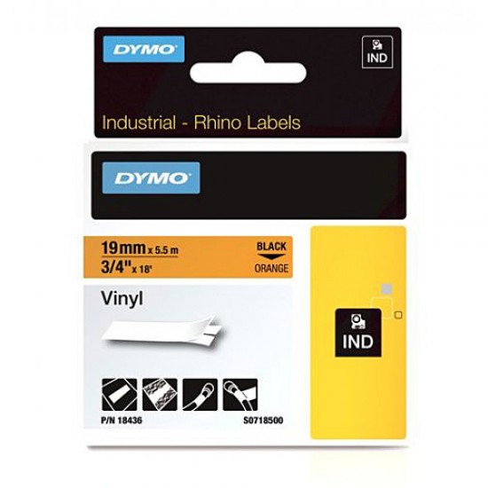 DYMO RhinoPRO 18436 Turuncu/Siyah Renkli Vinil Şerit 19 mm x 5,5 mt