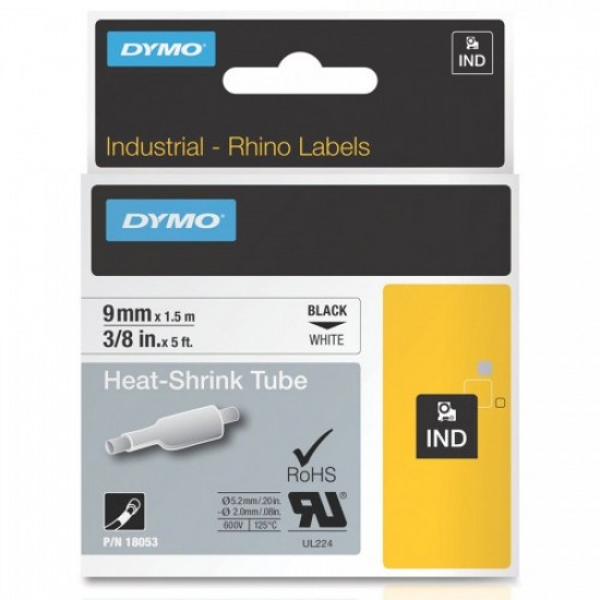 DYMO RhinoPRO 18053 Beyaz/Siyah Isıyla Küçülen Şerit 9 mm x 1,5 mt