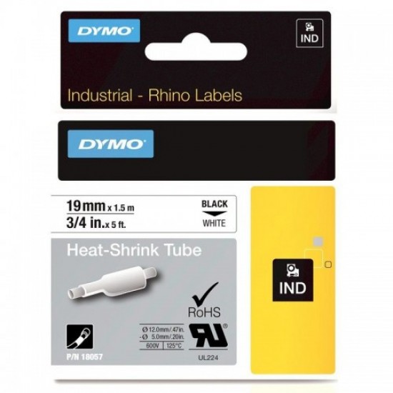 DYMO RhinoPRO 18057 Beyaz/Siyah Isıyla Küçülen Şerit 19 mm x 1,5 mt